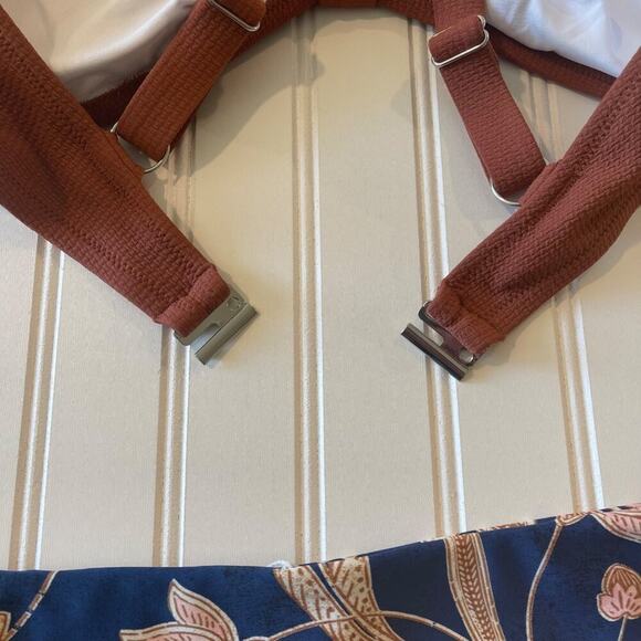 Cupshe Bikini NWT Women L Rust Textured Top Floral Paisley High Waist Swim Set - Picture 4 of 10